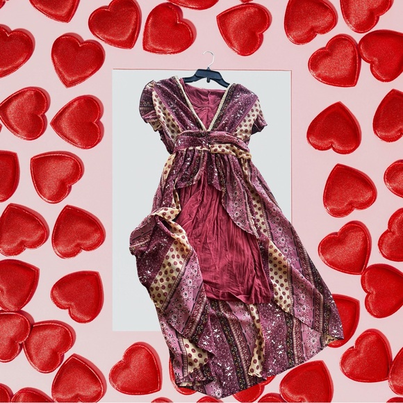 Dresses & Skirts - Bohemian Maxi Dress in Burgundy and Cream